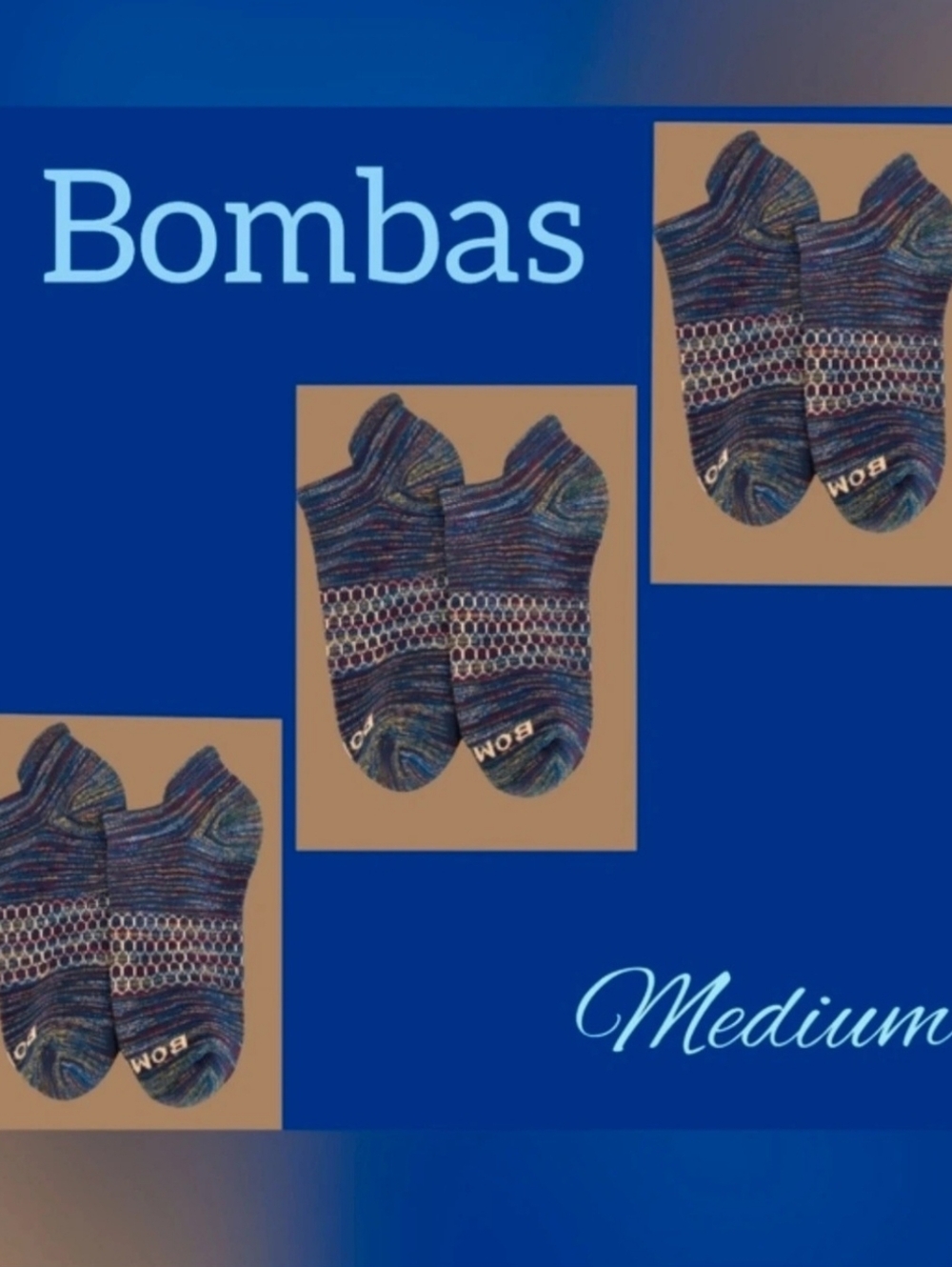 Bombas Ankle Socks 3 Pair BNWOT Unisex Medium Blue/Red